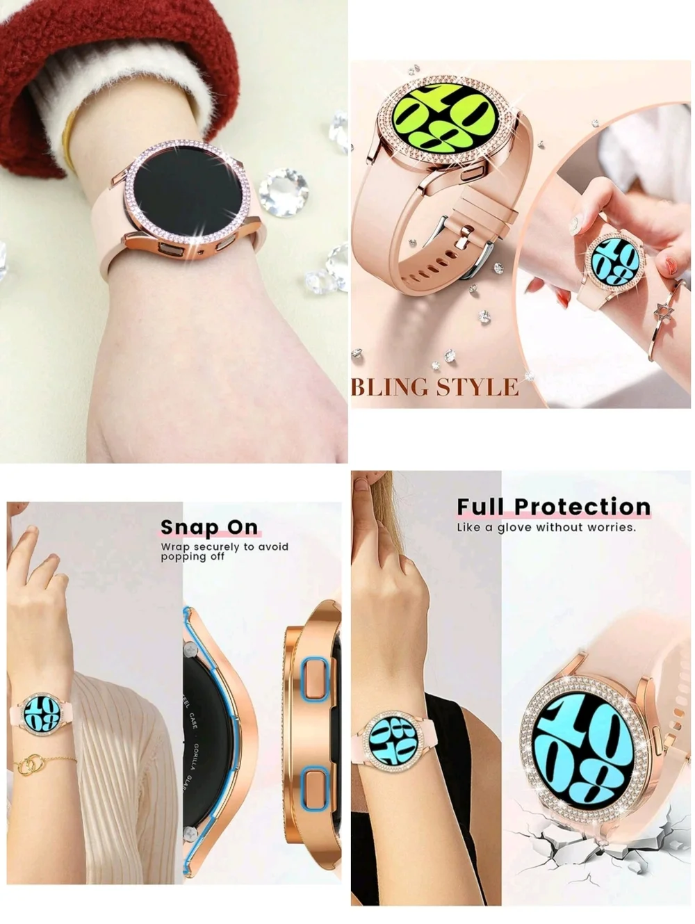 2 Pc. Samsung Galaxy Watch 4/5 44mm Rhinestone Bezel Watch Cases - Silver & Gold